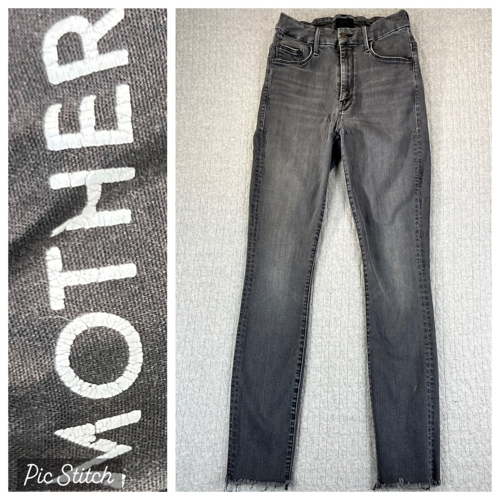 MOTHER High Waisted Looker Ankle Fray Jeans Women 25/21X27 1/2 Grey Denim